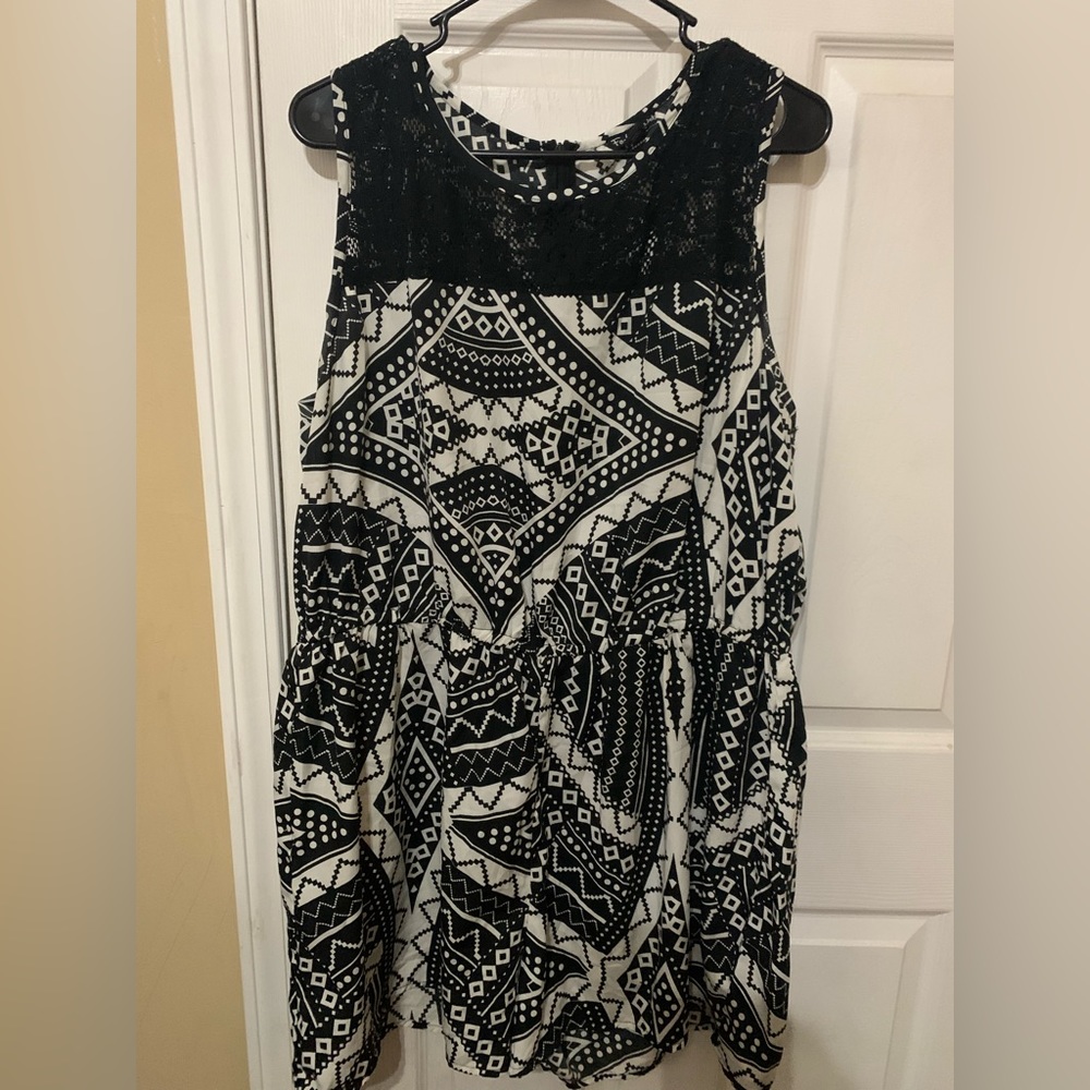 NWOT Black and white shirt romper